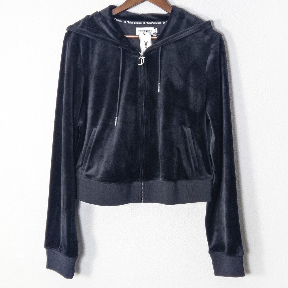 Juicy Couture Capricorn Velour Zip Hoodie Black XL Y2K Rhinestone Bling